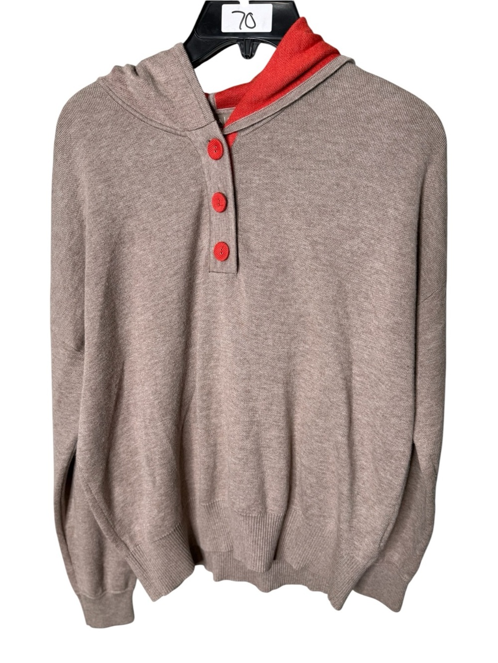Lilla P Tan Red-Orange Size S Button Hooded Sweater Cotton blend
